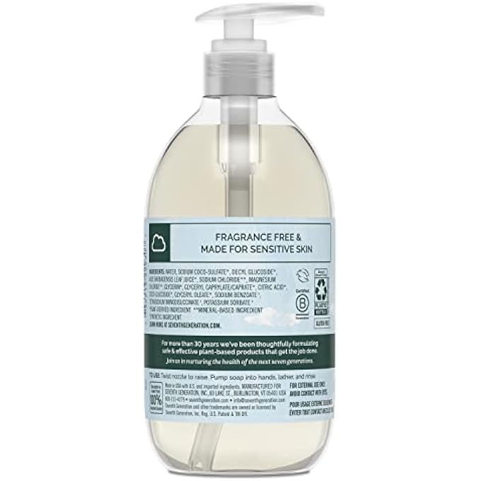 Seventh Generation HAND WASH, FREE & CLEAN UNSCENTED, 12 FL OZ, (PACK OF 8) - Image 2